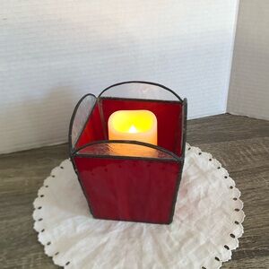 Handmade Red Stained Glass Candle Holder